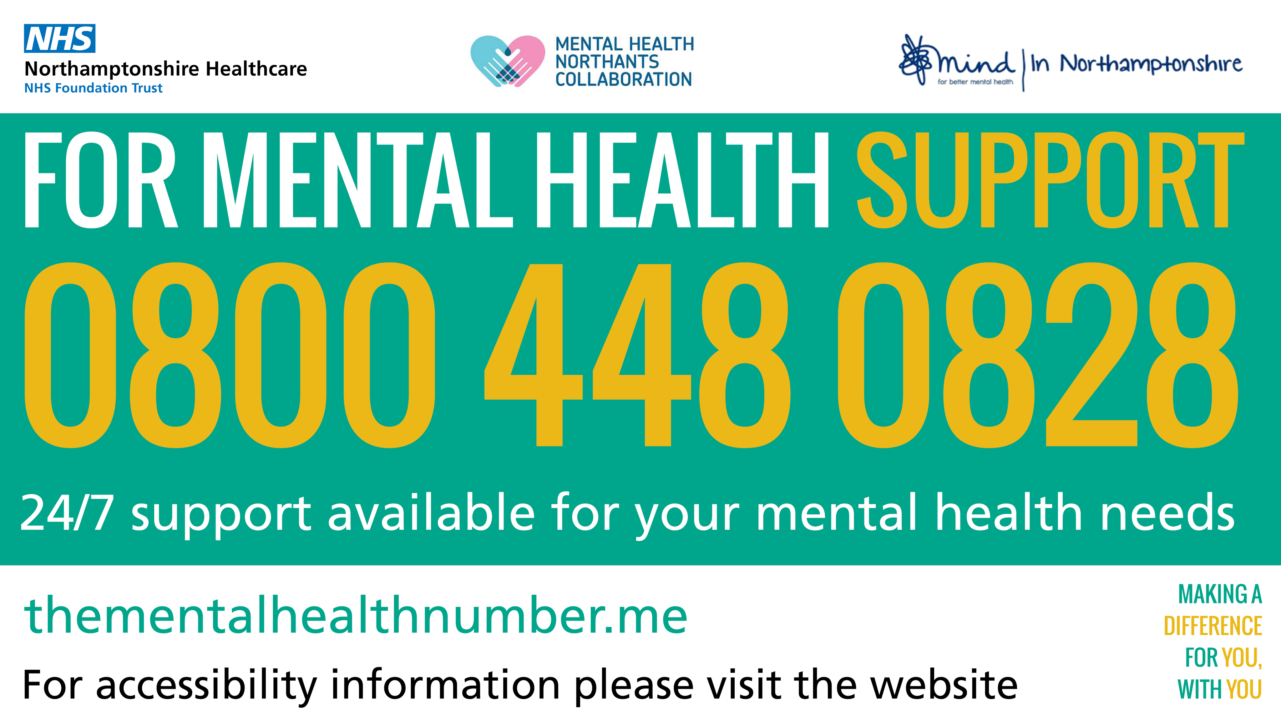 0800 448 0828 24/7 support available for your mental health needs. thementalhealthnumber.me