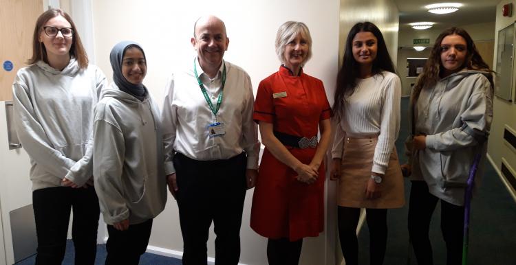 Members of Young Healthwatch Northamptonshire with chief executive Simon Weldon and director of nursing and quality Leanne Hackshall from Kettering General Hospital