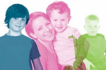 children and woman in healthwatch colours 