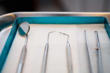 Dentist tools on tray