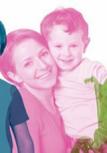children and woman in healthwatch colours 